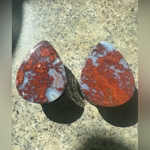 Custom Cut Red Moss Agate Plugs 23mm